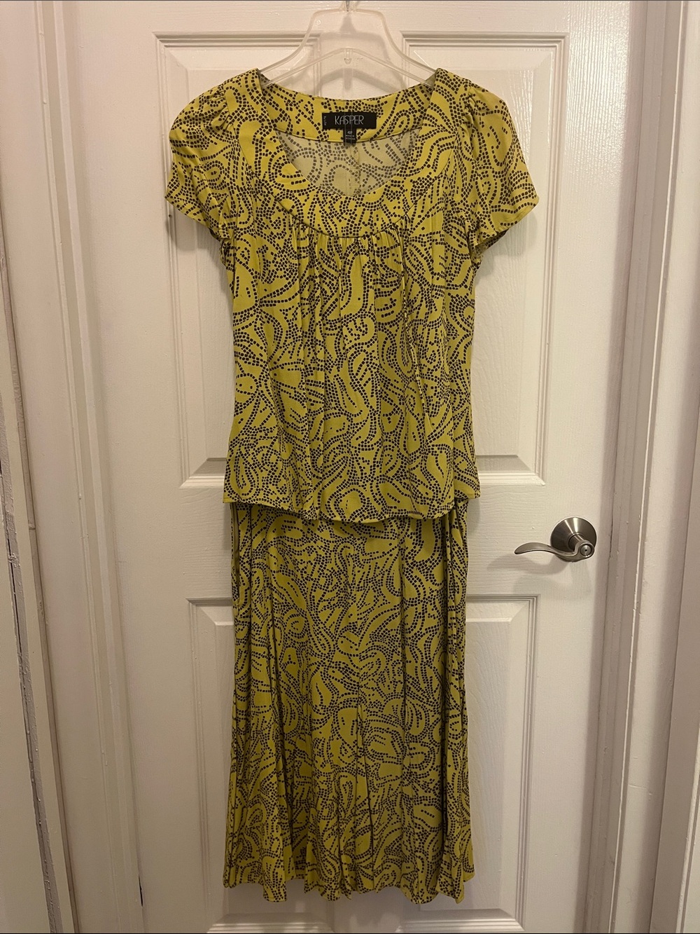 Kasper Yellow and Brown Printed Skirt Set